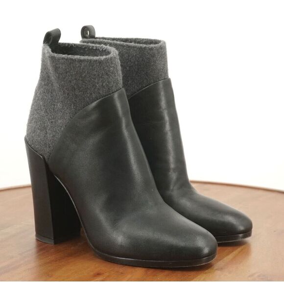 Vince Womens Emerson Contrast Booties Boots Black Leather Gray Wool Block Heel 6 - Picture 1 of 13